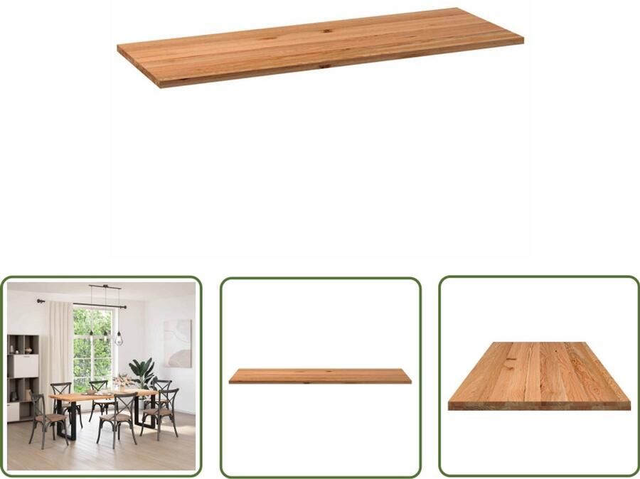 The Living Store Tafelblad rechthoekig 220x80x4 cm massief eikenhout lichtbruin Eikenhouten Tafelblad Rechte Tafel Grote Tafel Salontafel Eettafel