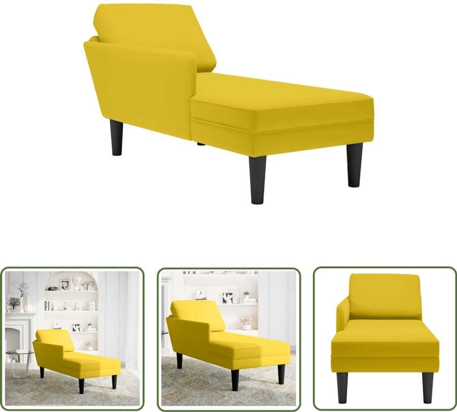 The Living Store Chaise longue met kussen en rechterarmleuning fluweel geel Chaise Longue Relaxfauteuil Velours Fauteuil Gele Fauteuil Huiskamer Decoratie