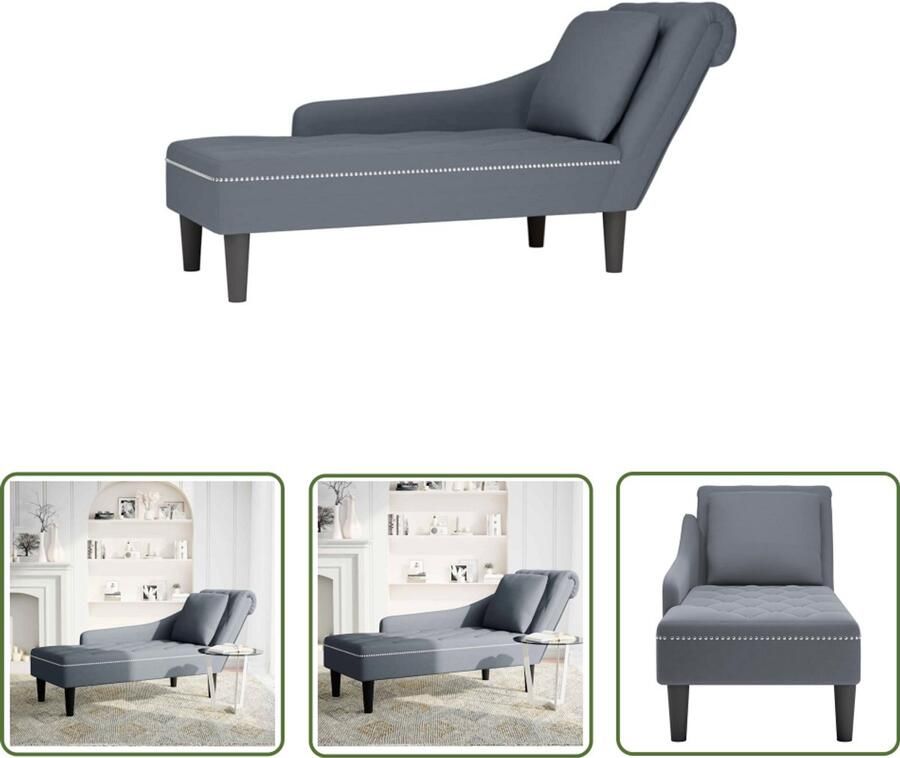 VidaXL Relaxfauteuil Chaise Lounge Chaise longue met kussen&rechterarmleuning fluweel donkergrijs Velours Fauteuil Donkere Grijze Fauteuil Leesbank