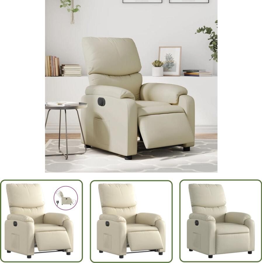 The Living Store Fauteuil elektrisch verstelbaar kunstleer crèmekleurig Elektrische Fauteuil Loungestoel Kunstleder Fauteuil Ergonomische Stoel Verstelbare Fauteuil
