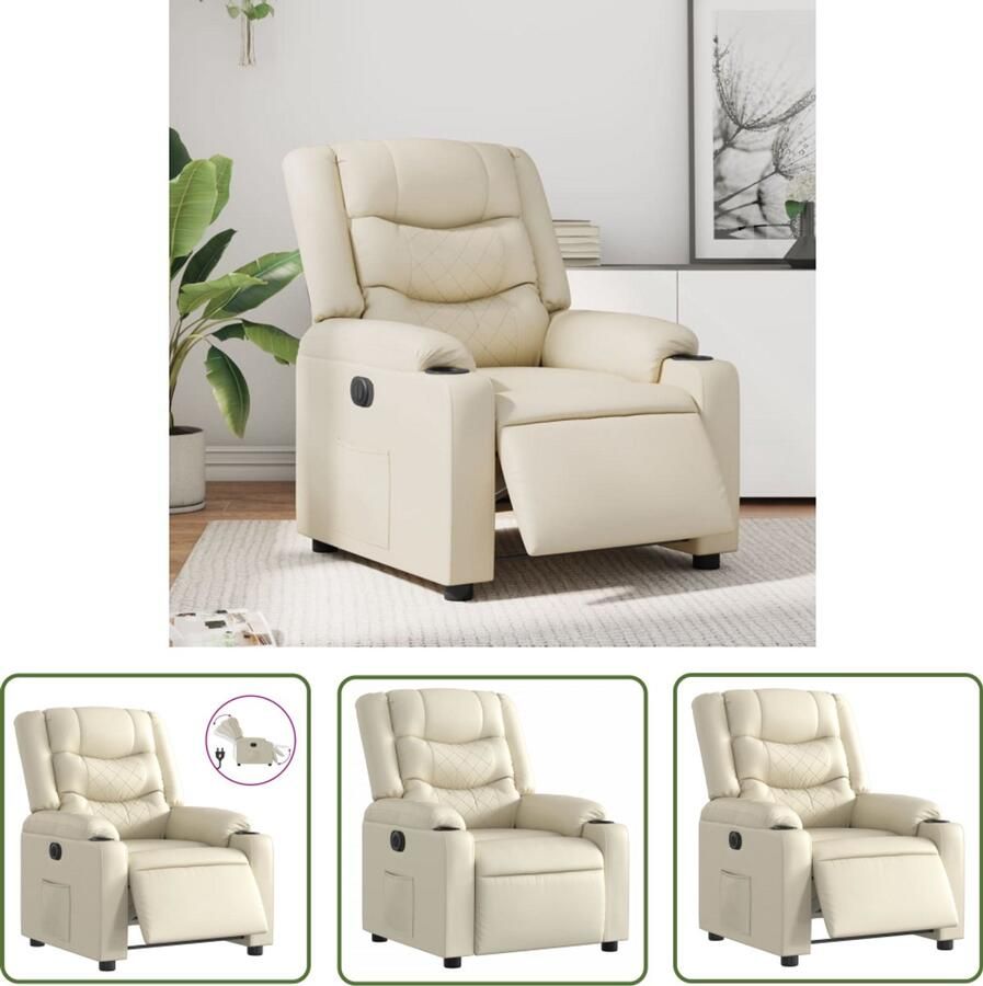 VidaXL Fauteuil elektrisch verstelbaar kunstleer crèmekleurig Elektrische Fauteuil Relaxfauteuil Loungestoel Lederlook Creme Kleurtje