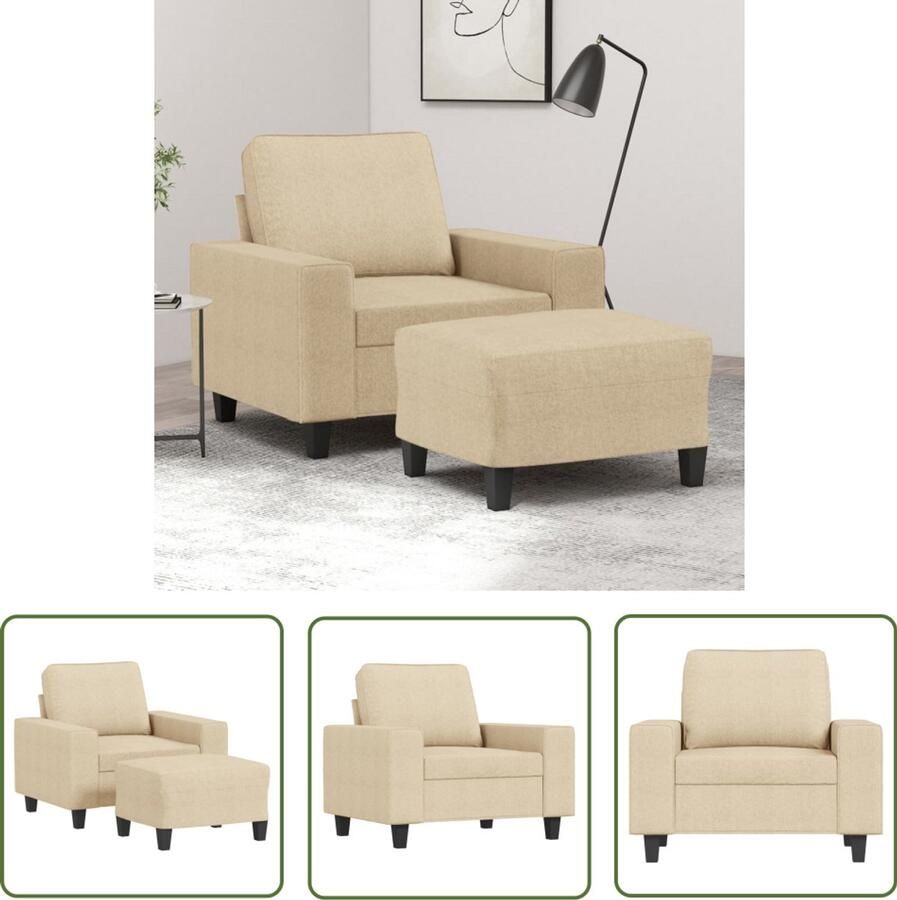 VidaXL Fauteuil met voetenbank 60 cm stof crèmekleurig Fauteuil Relaxfauteuil Lounge Stoel Voetenbank Creme Kleuren