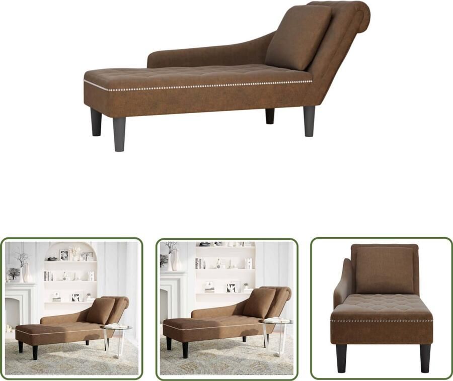 The Living Store Chaise longue met kussen en rechterarmleuning kunstleer bruin Chaise Longue Relaxstoel Fauteuil Lederlook Bruine Kleuren