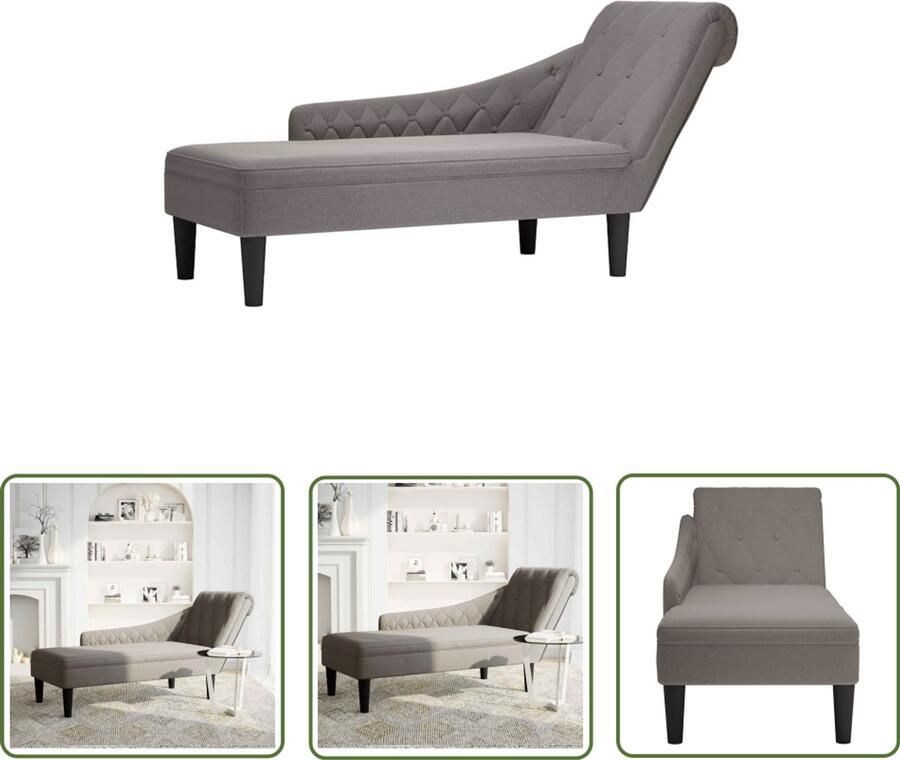 The Living Store Chaise longue met kussen en rechterarmleuning stof taupe Chaise Longue Relaxstoel Fauteuil Bruine Stoffen Bank Designbank