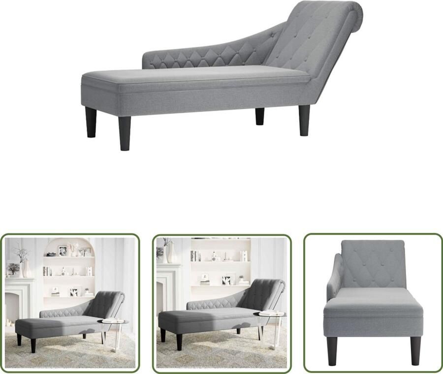 The Living Store Chaise longue met kussen en rechterarmleuning stof lichtgrijs Chaise Lounge Relaxstoel Leesbank Comfortabele Stoel Velours Fauteuil - Foto 2
