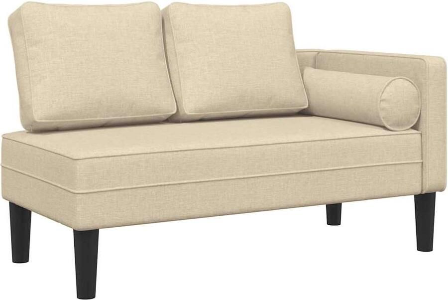 VidaXL Chaise longue Stof Inclusief kussens crème Lounge Stoffen Lounge Bank Relaxstoel Buitenstoelen Tuinbank