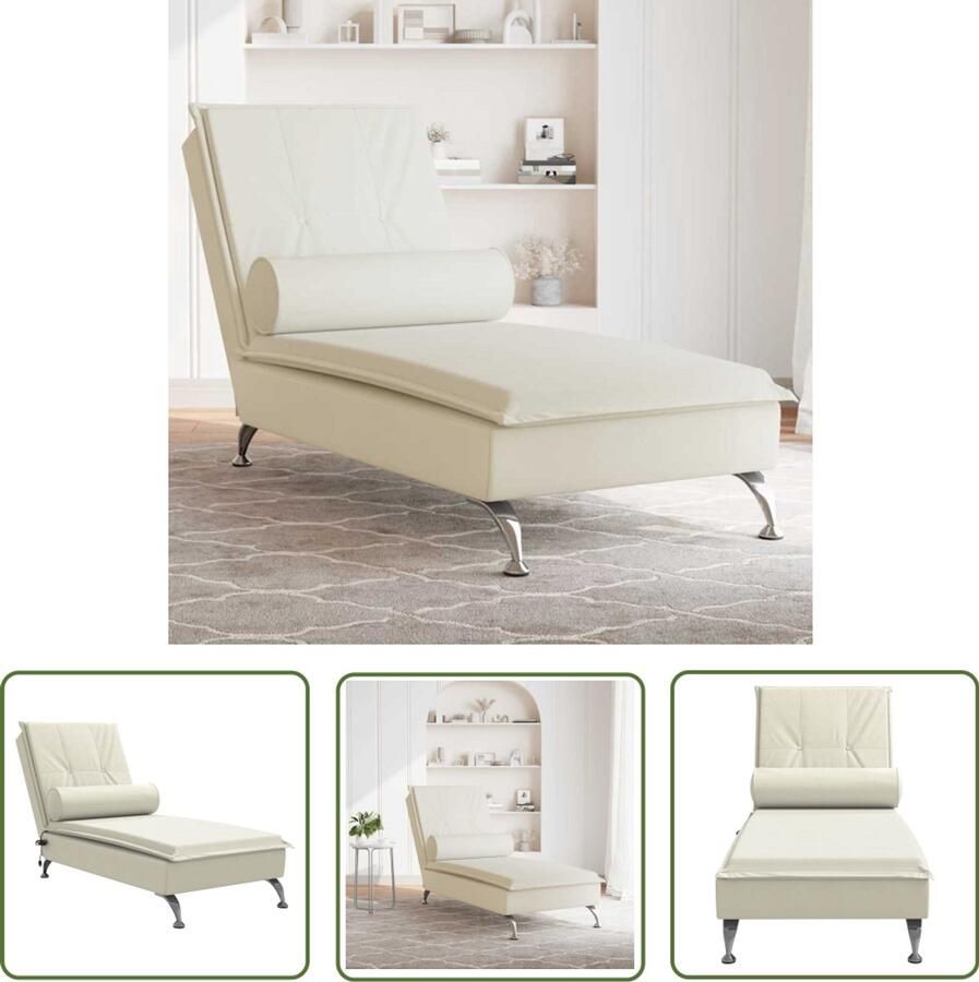 The Living Store Massage chaise longue met bolster fluweel roze Massage Stoel Relaxstoel Loungestoel Vijfhoekige Fauteuil Crème Kleur