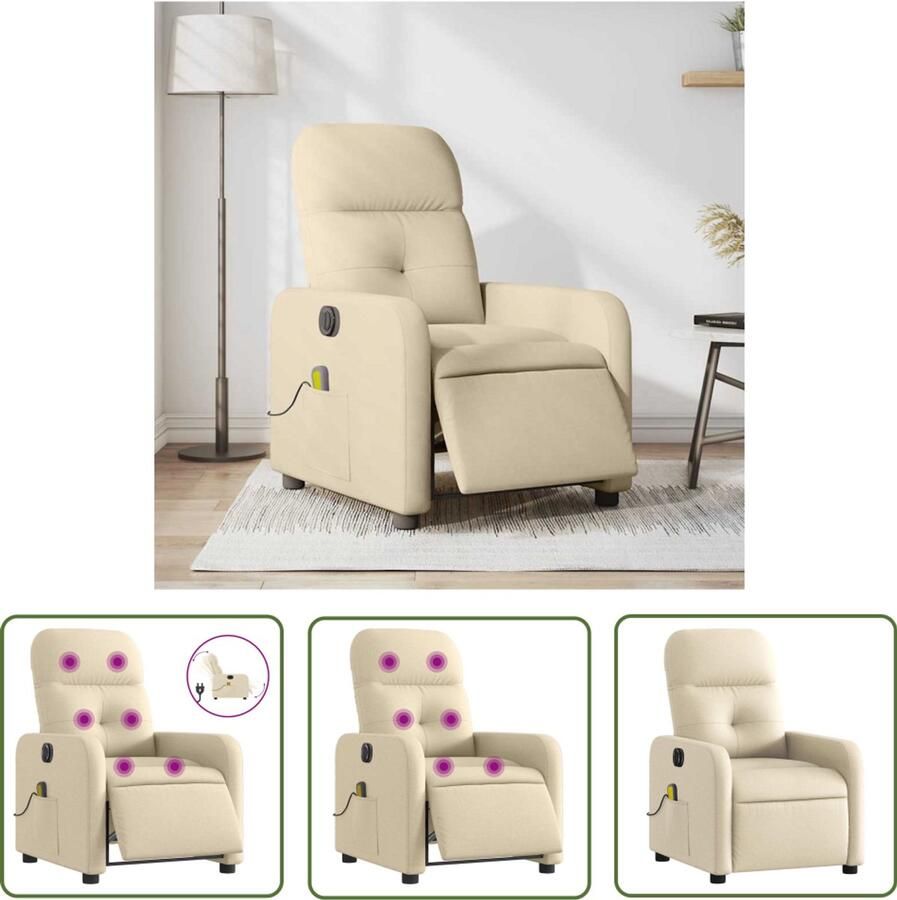 VidaXL Massagestoel elektrisch verstelbaar stof crèmekleurig Massagestoel Relaxstoel Ergonomische Stoel Lounge Stoel Elektrische Fauteuil