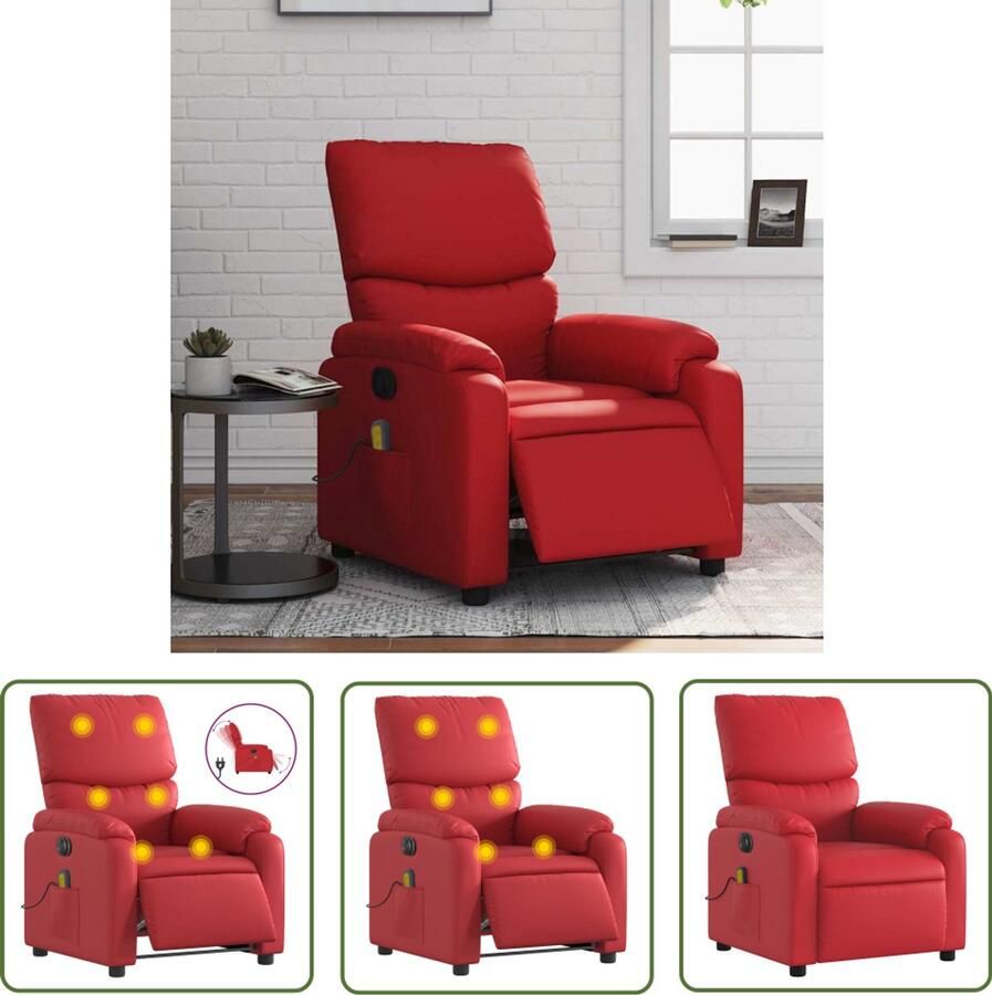 VidaXL Massagestoel verstelbaar elektrisch kunstleer rood Massagestoel Relaxstoel Elektrische Massagestoel Lounge Stoel Zitzak