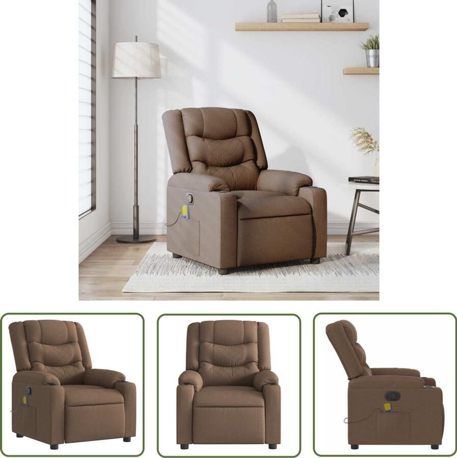 VidaXL Massagestoel verstelbaar stof bruin Massagestoel Relaxstoel Ergonomische Stoel Bruine Stoel Lederlook