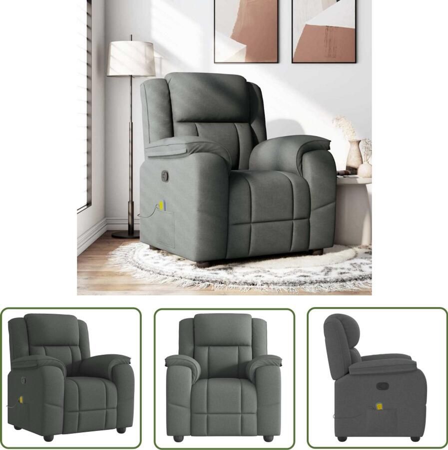 VidaXL Massagestoel verstelbaar stof donkergrijs Massagestoel Relaxstoel Elektrische Massage Massagefauteuil Wellnessstoeltje
