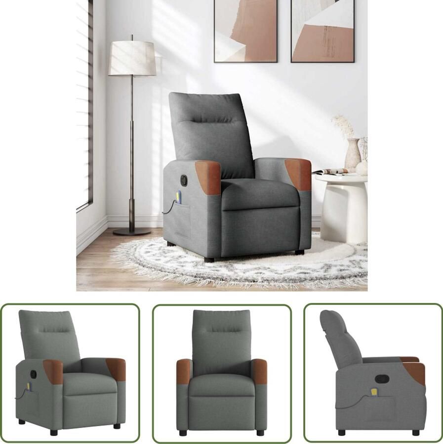 VidaXL Massagestoel verstelbaar stof donkergrijs Massagestoel Relaxstoel Ergonomische Stoel Elektrische Massage Trillingmassage