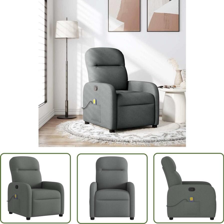 VidaXL Massagestoel verstelbaar stof donkergrijs Massagestoel Relaxstoel Loungestoel Elektrische Massage Trillingmassage