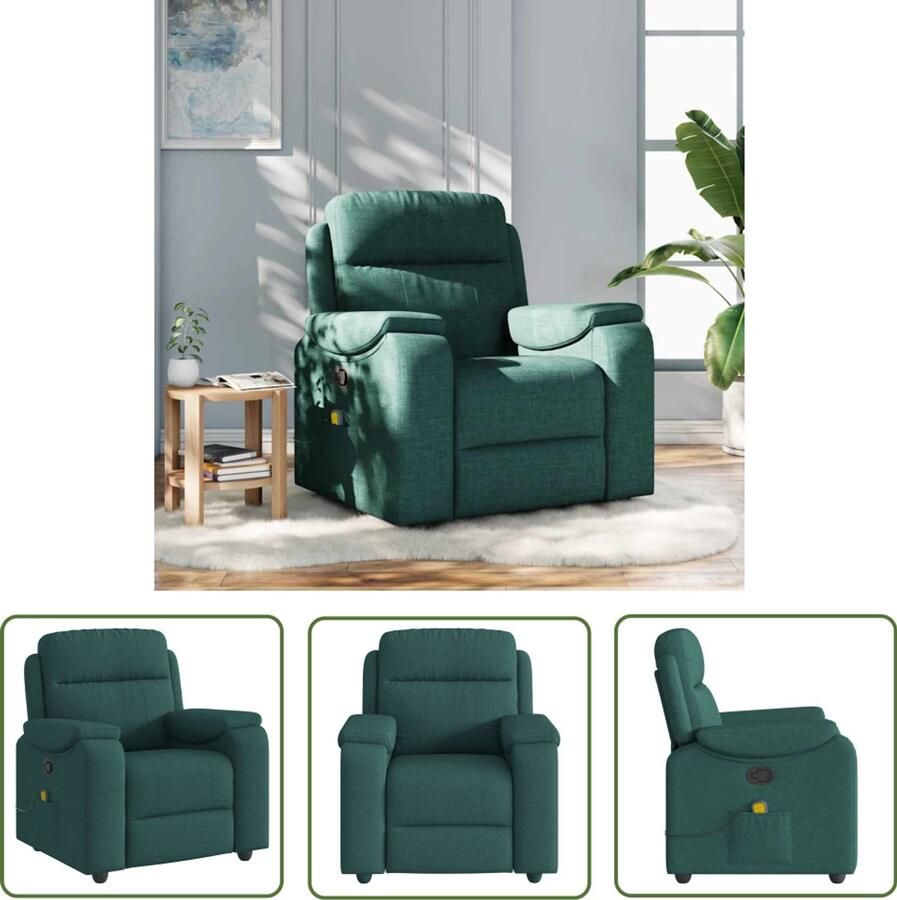 VidaXL Massagestoel verstelbaar stof donkergroen Massagestoel Relaxstoel Elektrische Massage Massagefauteuil Loungestoel