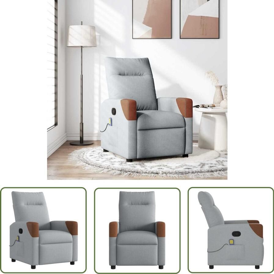 VidaXL Massagestoel verstelbaar stof lichtgrijs Massagestoel Relaxstoel Elektrische Massage Lounge Stoel Wellnessstoeltje