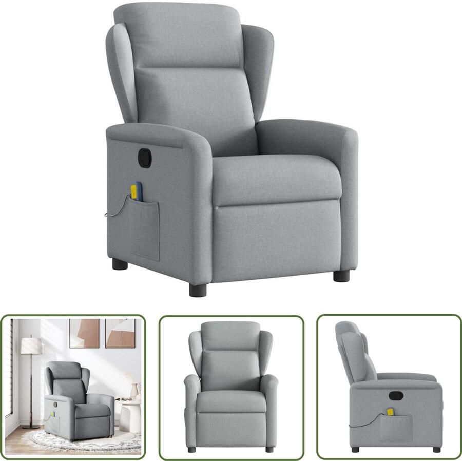 VidaXL Massagestoel verstelbaar stof lichtgrijs Massagestoel Relaxstoel Lounge Stoel Elektrische Massage Functie