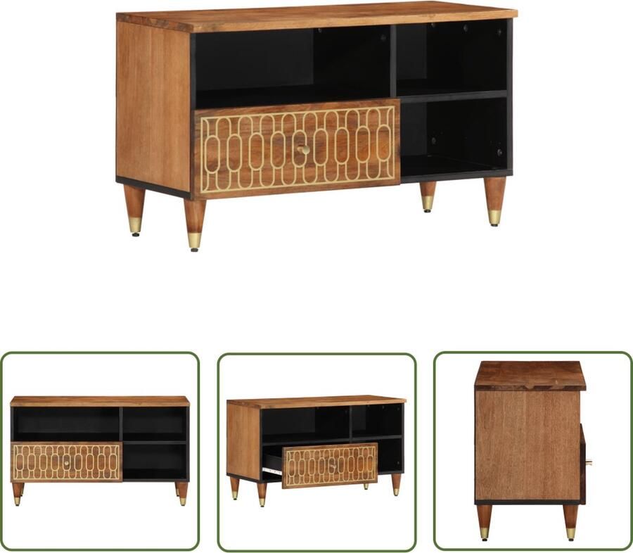 The Living Store Tv-meubel 80x33x46 cm massief mangohout Tv-meubel Retro Tv-meubel Mangohouten Tv-meubel Vintage Tv-stand Salontafel