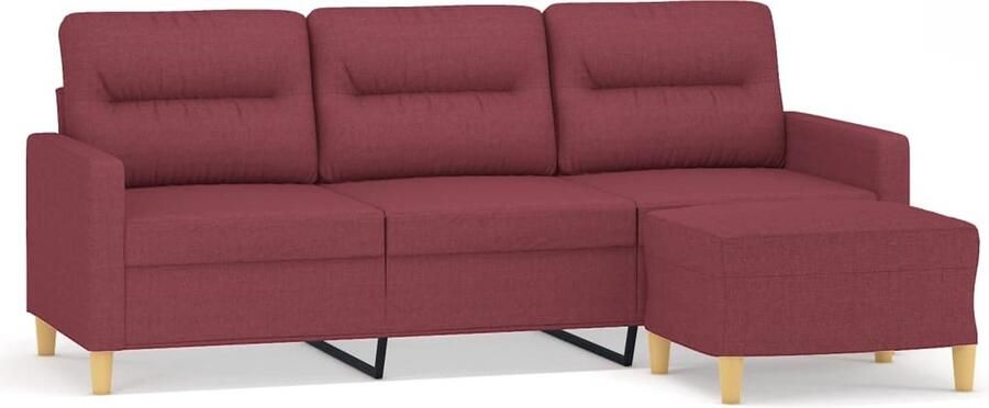 The Living Store Bank Wijnrood 3-zits 198x77x80cm Duurzame stof Metaal Multiplex 3 Persoons Bank Rode Bank Lounge Bank Bankstel Salontafel