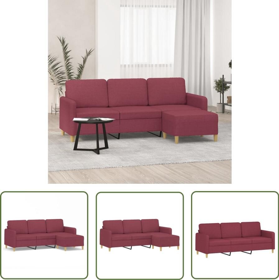 VidaXL Driezitsbank met voetenbank 180 cm stof wijnrood 3-zitsbank Met Voetensteun 3-zitsbanken Met Voetensteun Driezitsbank Met Voetenbank