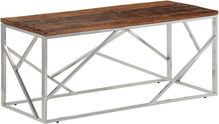 The Living Store Salontafel roestvrij staal en massief bielshout zilverkleurig Salontafel Koffietafel Metalen Salontafel Houten Salontafel Bie Ls Hout