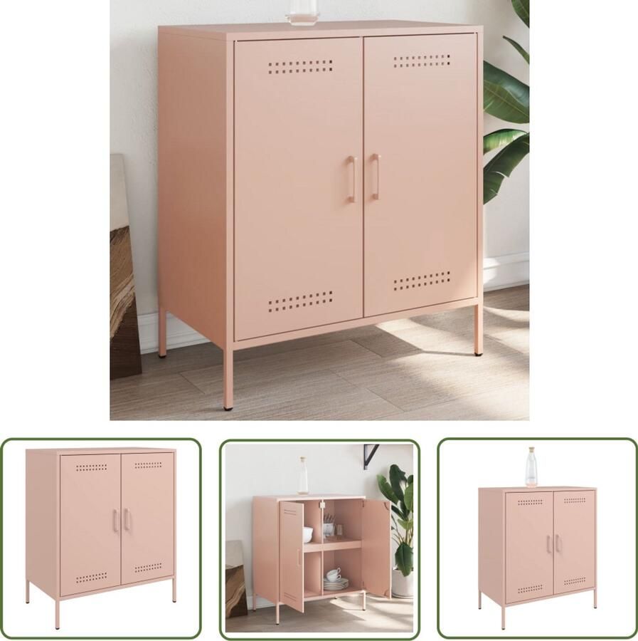 The Living Store Dressoir 68x39x79 cm staal roze Dressoir Industrieel Dressoir Roestvrijstalen Dressoir Roze Dressoir Opbergkast