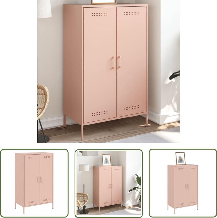 The Living Store Hoge kast 68x39x113 cm staal roze Industriële Kast Robuuste Kast Opbergkast Metalen Kast Hoge Kast