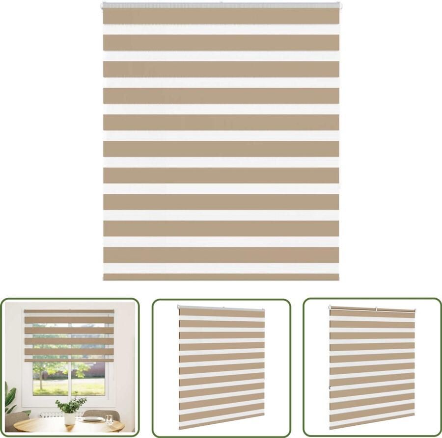 The Living Store Zebra Blind 125x150 cm stofbreedte 120 9 cm polyester zandbruin Zebra Blind Rolgordijn Zonwering Privacy Kamerscherm