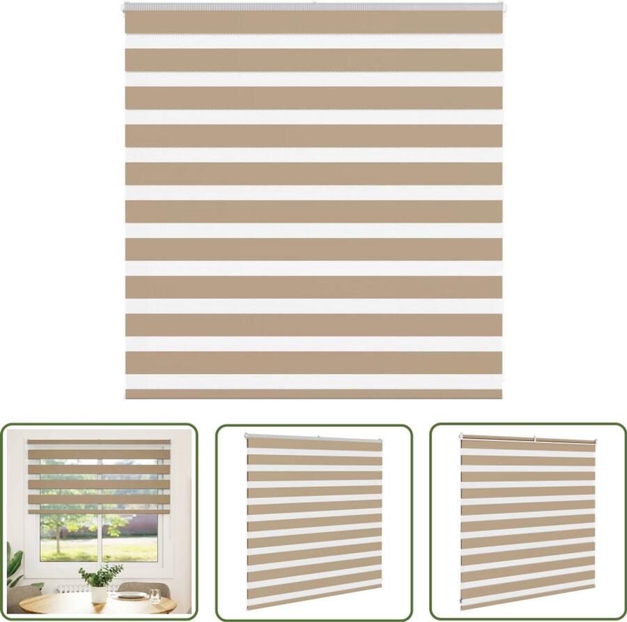 The Living Store Zebra Blind 145x100 cm stofbreedte 140 9 cm polyester zandbruin Zebra Blind Rolgordijn Zonwering Privacy Kamerscherm