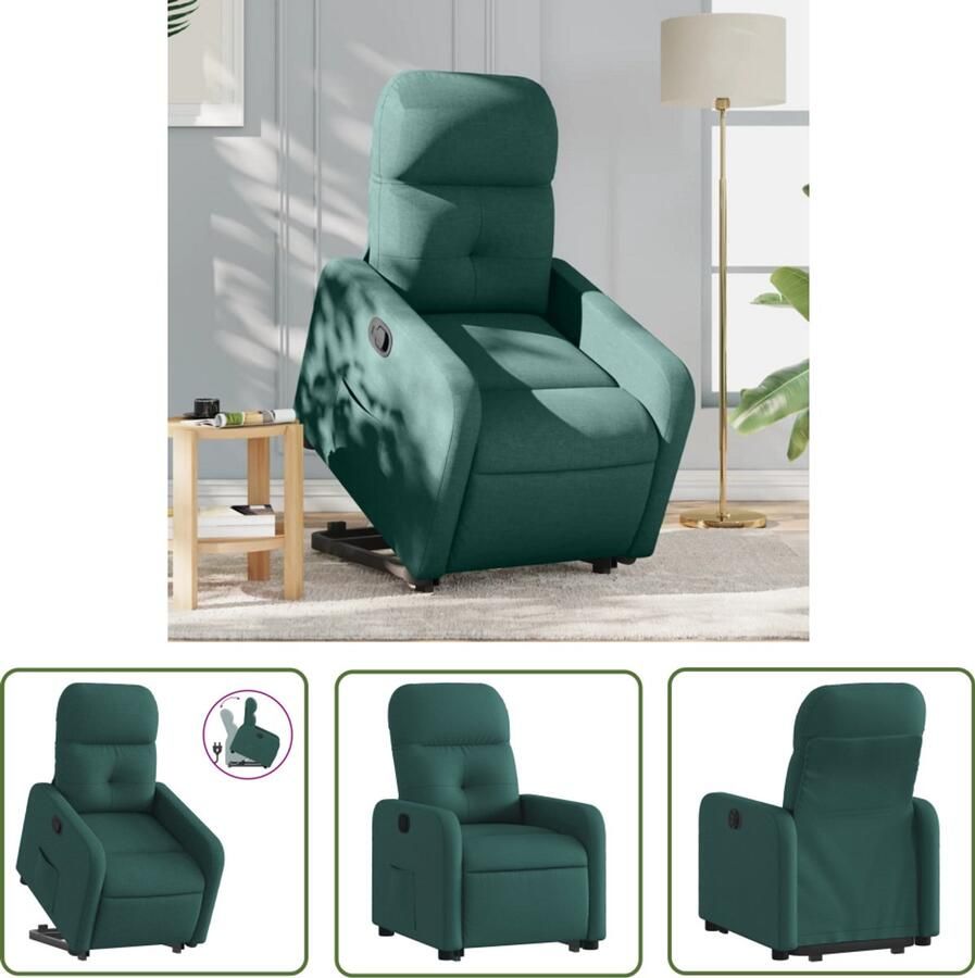 VidaXL Sta-op-stoel verstelbaar stof donkergroen Stapelstoelen Rolstoel Alternatief Elektrisch Bedienbare Stoel Medische Hulpmiddelen Zitten Verhogen