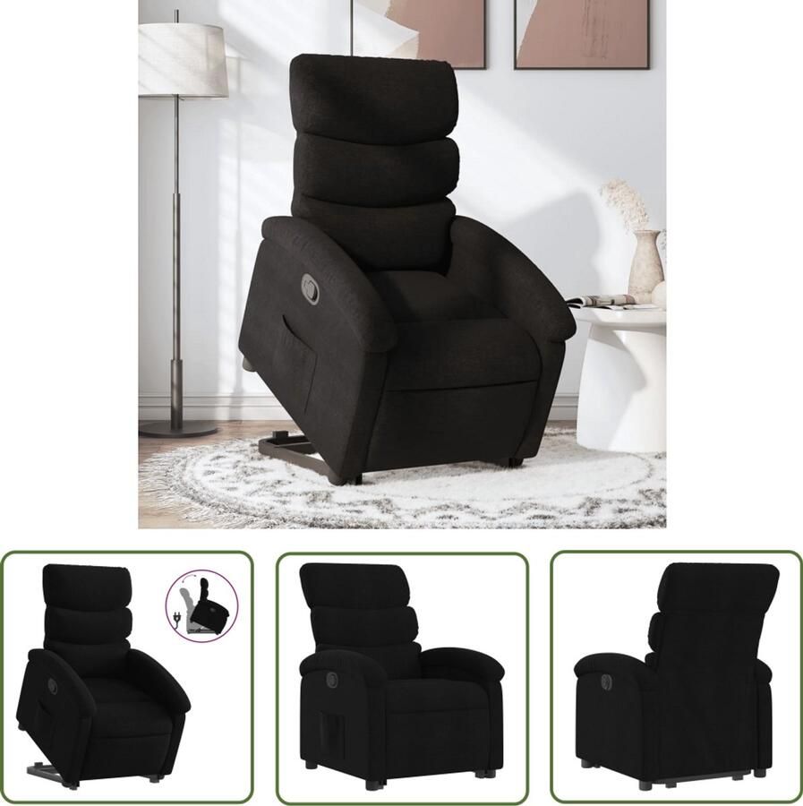 The Living Store Sta-op-stoel verstelbaar stof zwart Verstelbare Stoel Elektrisch Bedienbare Stoel Sta-op Stoel Fauteuils Zitzakken