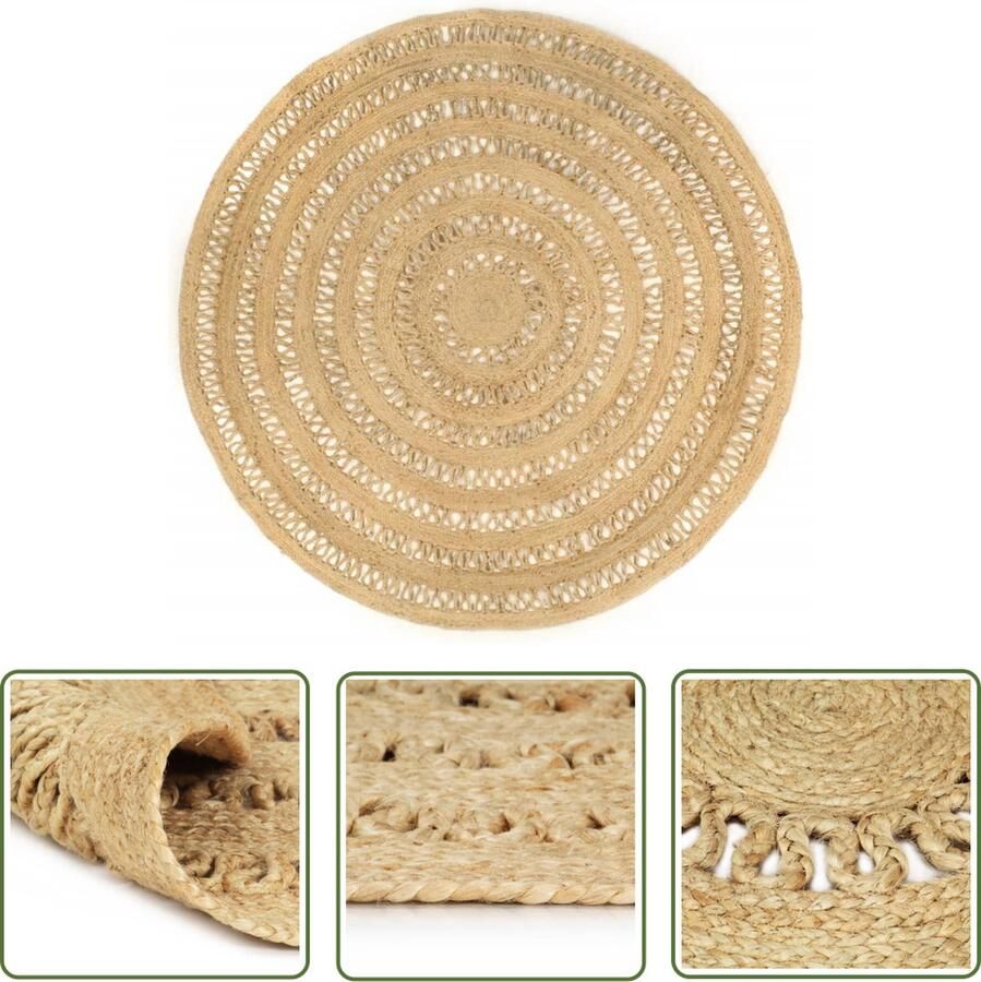 The Living Store Jute Tapijt Gevlochten 210 cm Diameter Handgemaakt Duurzaam Jute Tapijt Rond Tapijt Naturel Tapijt Handgemaakt Tapijt Woon Accessoires