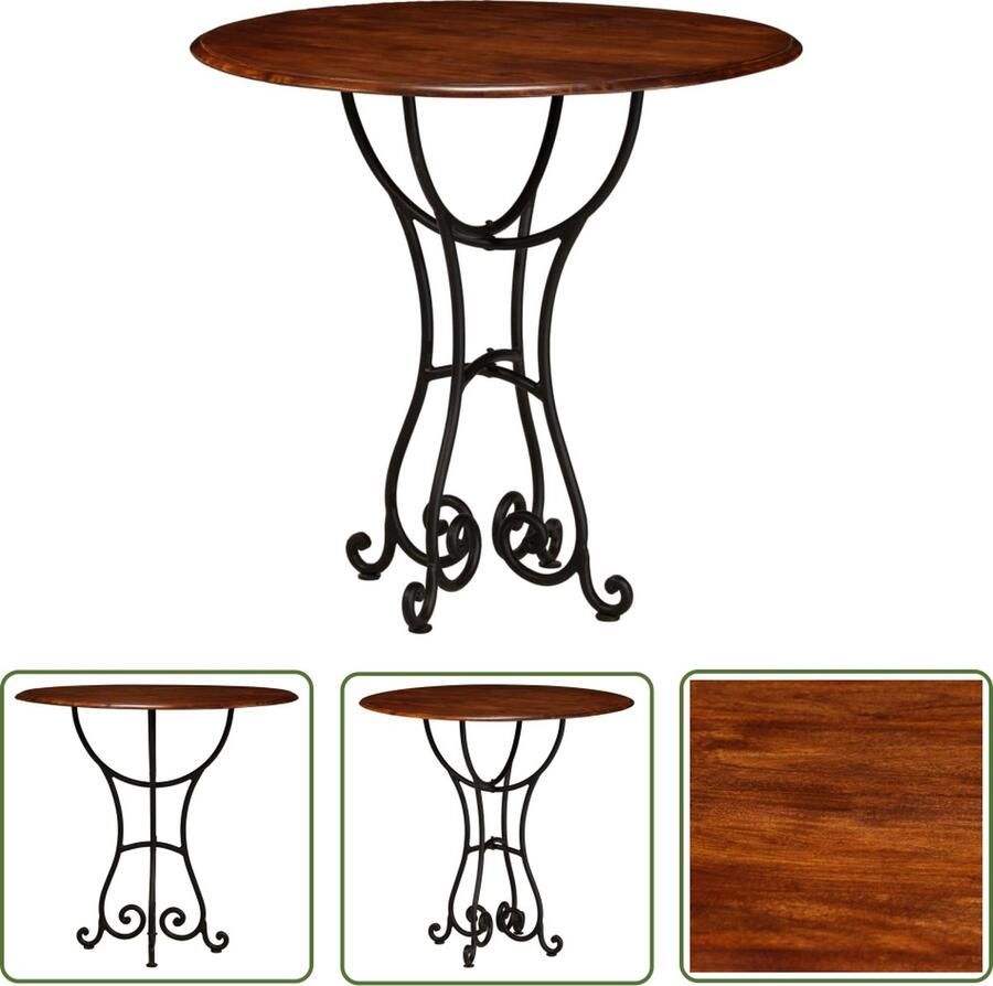 The Living Store Ronde Eetkamertafel Acaciahout 80 x 76 cm Handgemaakt Eetkamertafel Ronde Tafel Acaciatafel Salontafel Houten Tafel - Foto 2