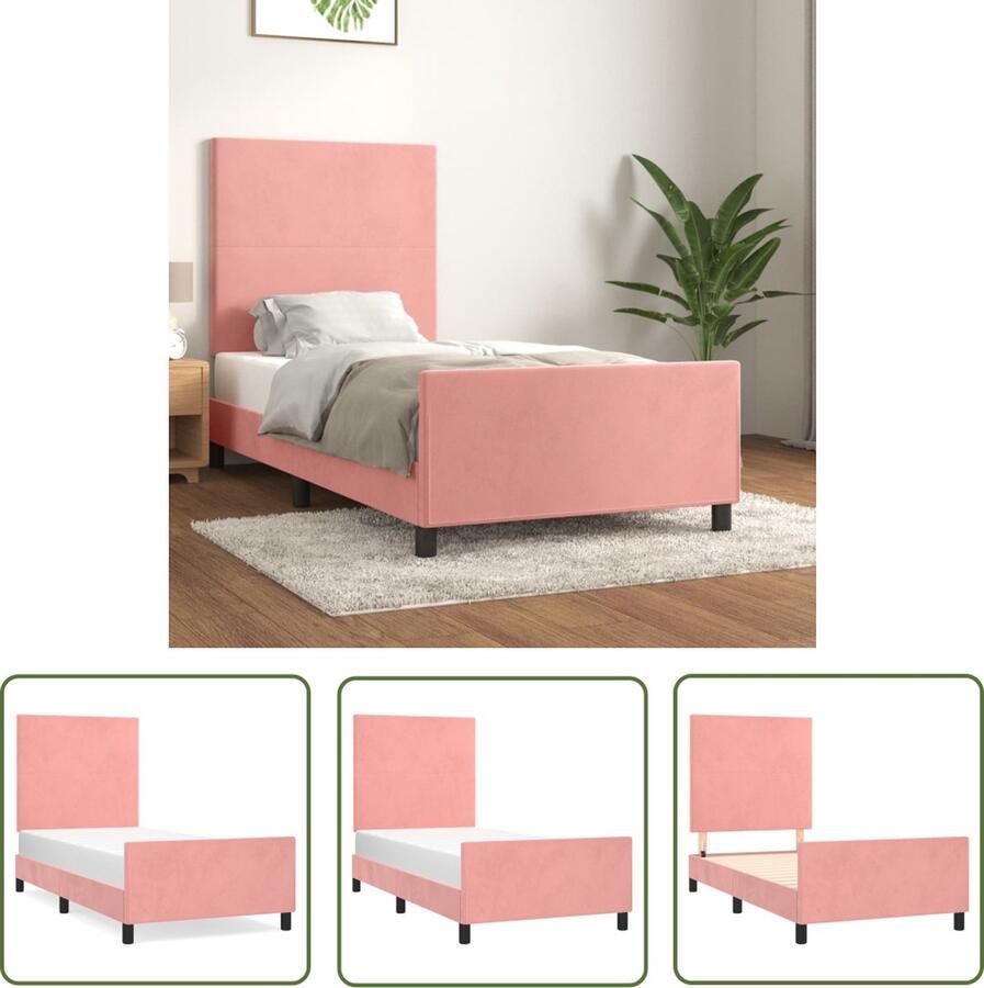 The Living Store Bedframe met hoofdeinde fluweel roze 90x190 cm Fluweel Bed Frame Roos Bed Frame Bed Frame Met Hoofdeinde Adjustable Bed Frame Luxe Bed Frame