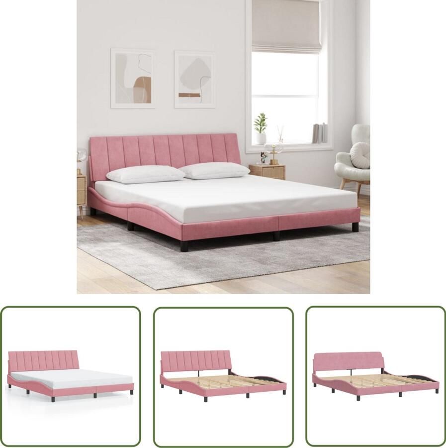 VidaXL Bedframe zonder matras Hanko fluweel roze 180x200 cm Bed Frame Rooskleurig Bed Fluweel Bed Boxspring Tweepersoonsbed