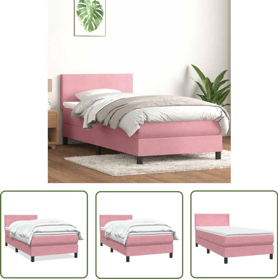 VidaXL Boxspring met matras fluweel roze 100x220 cm Boxspring Rooskleurig Fluweel Matras Pocketvering