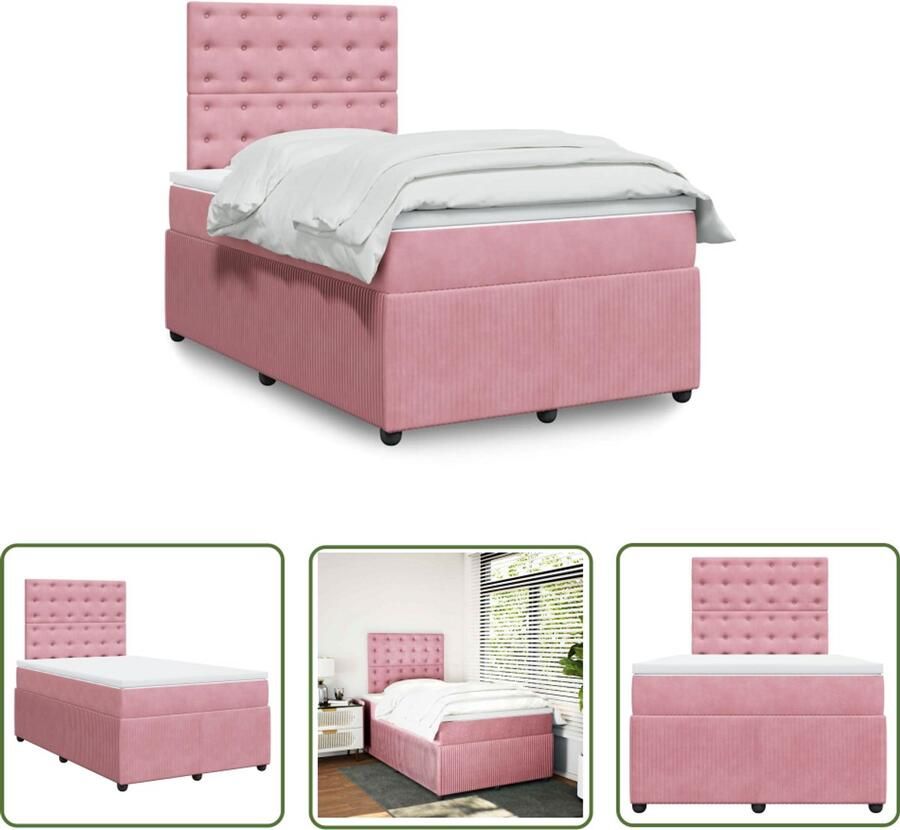 VidaXL Boxspring met matras fluweel roze 120x190 cm Boxspring Rooskleurig Fluweel Matras Pocketvering