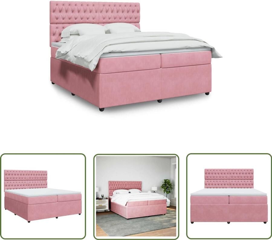 VidaXL Boxspring met matras fluweel roze 200x200 cm Boxspring Rooskleurig Fluweel Tweepersoonsbed Matras