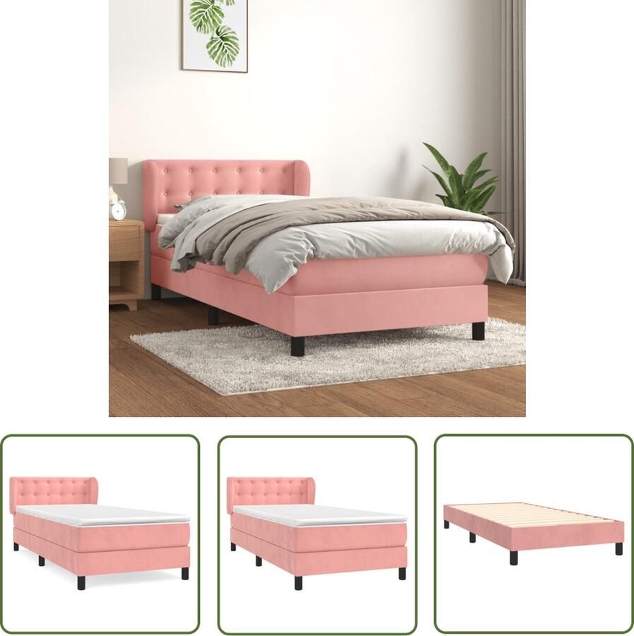 The Living Store Boxspring met matras fluweel roze 90x190 cm Boxspringbed Rooskleurig Velvet Tweepersoonsbed Pocketed Veren