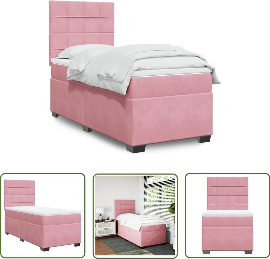 VidaXL Boxspring met matras fluweel roze 100x200 cm Boxspring Roze Bed Fluweel Bed Tweepersoonsbed Boxspring Frame