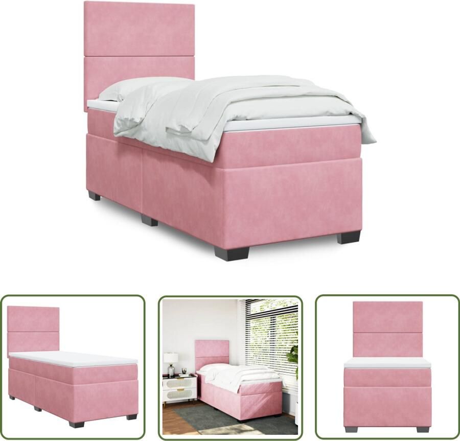 VidaXL Boxspring met matras fluweel roze 100x200 cm Boxspring Roze Bed Fluweel Bed Tweepersoonsbed Boxspring Kopen
