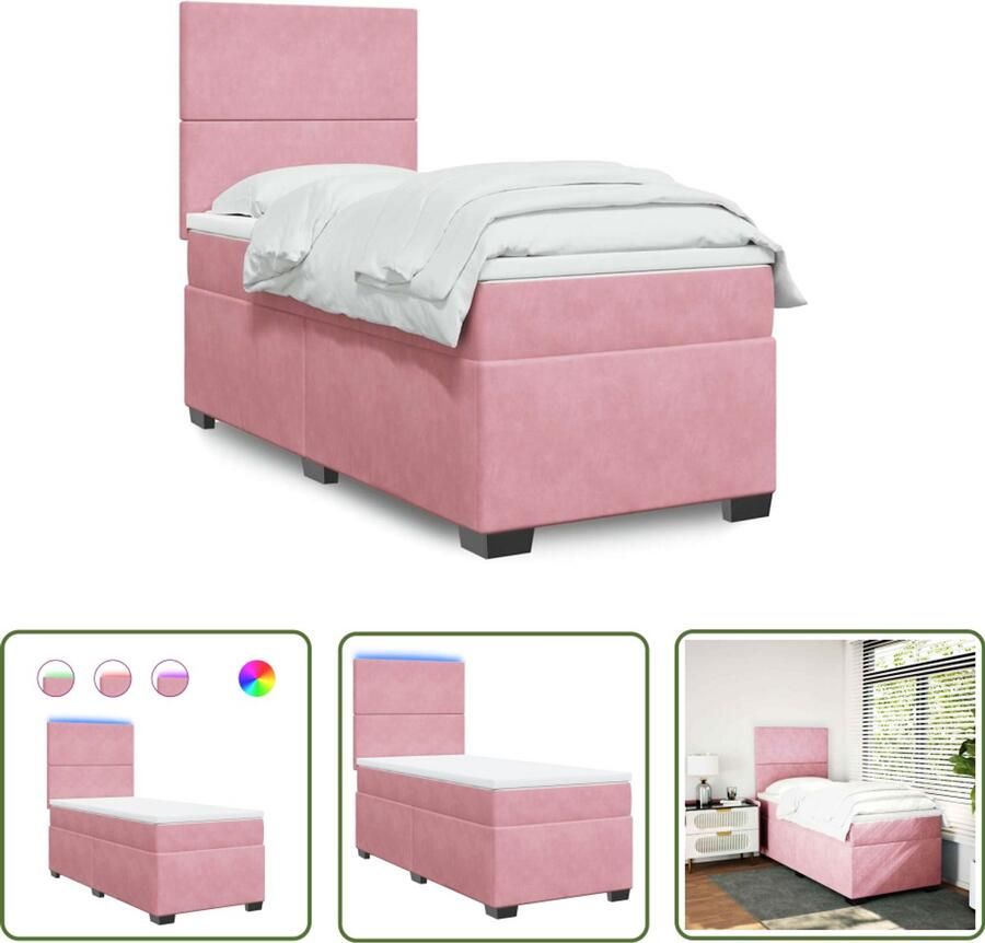 VidaXL Boxspring met matras fluweel roze 90x190 cm Boxspring Bed Roze Boxspring Fluweel Bed Tweepersoon Bed King Size Bed