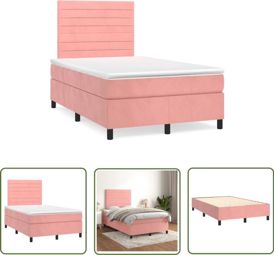 VidaXL Boxspring met matras fluweel roze 120x190 cm Boxspring Roze Boxspring Fluweel Bed Velvet Bed Tweepersoons Bed