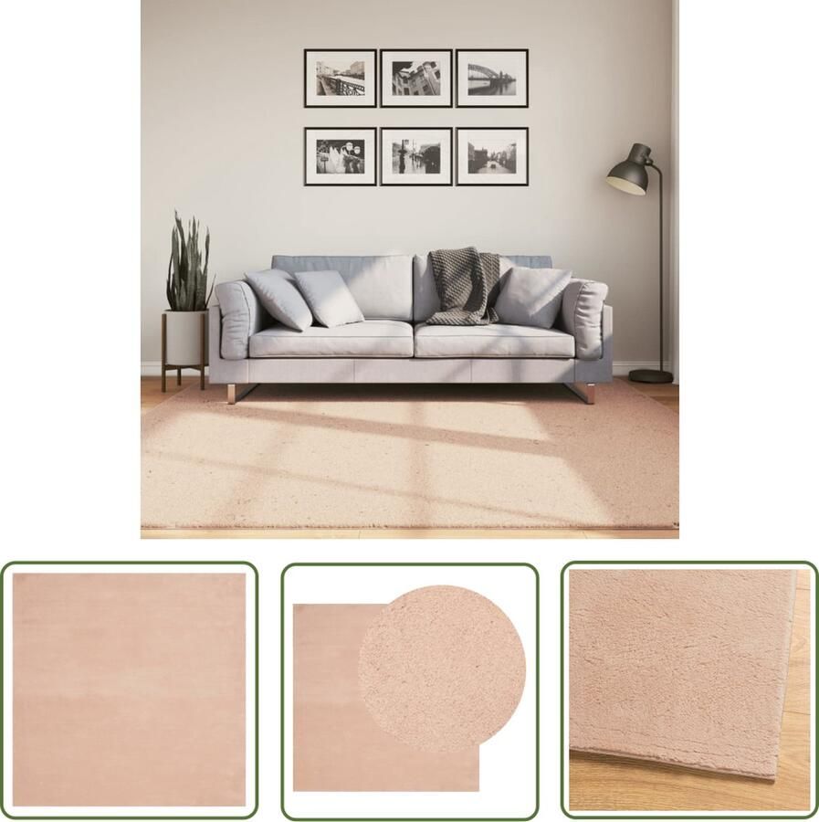 The Living Store HUARTE Vloerkleed 200 x 200 cm Roze Superzacht 18 mm Polyester Vloerkleed Roze Zacht Polyester Anti Slip