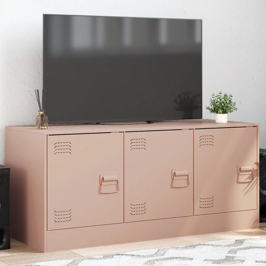 The Living Store Tv-meubel 99x39x44 cm staal roze Tv-meubel Tv-meubelen Tv-standaard Televisiemeubel