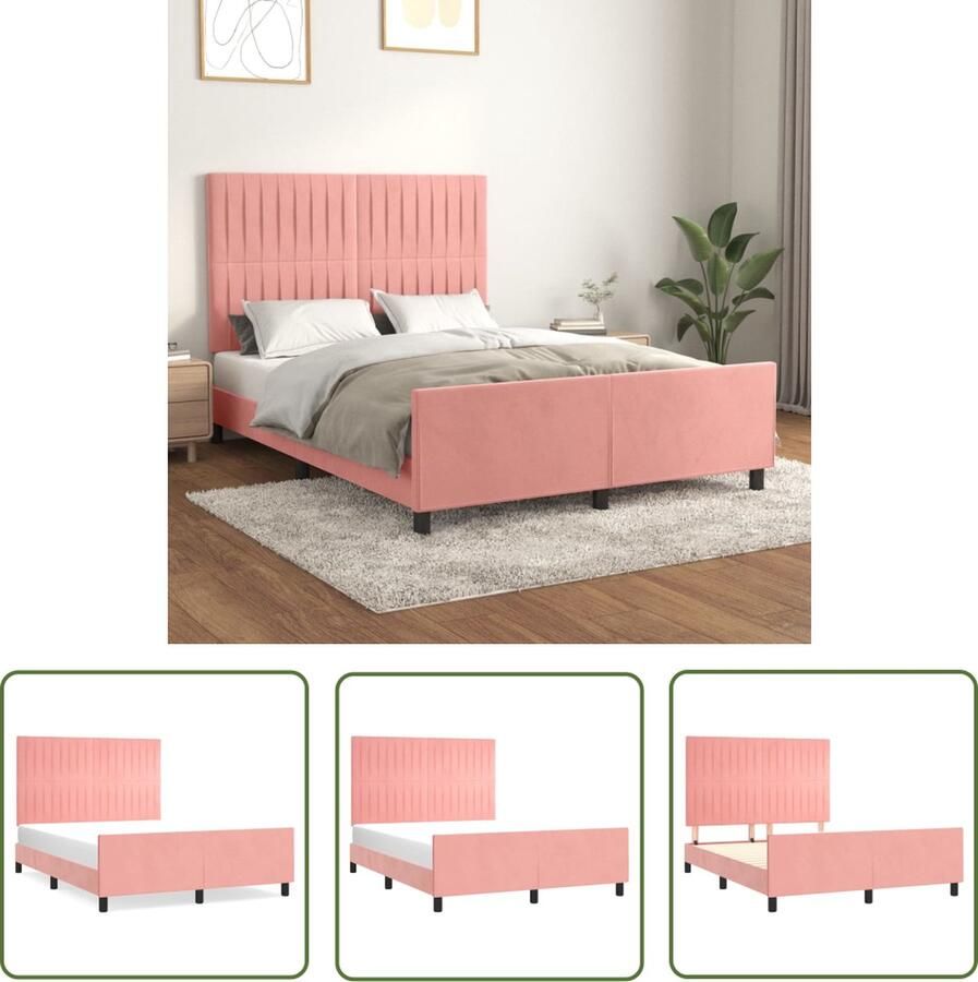 The Living Store Bedframe Roze Multiplex Lattenbodem 203x146x118 128 cm Verstelbaar hoofdeind Ondersteunende poten Comfortabele ondersteuning Bedframe Rozenkleurig Bed Velvet Bed Luxe Bed Stapelbed