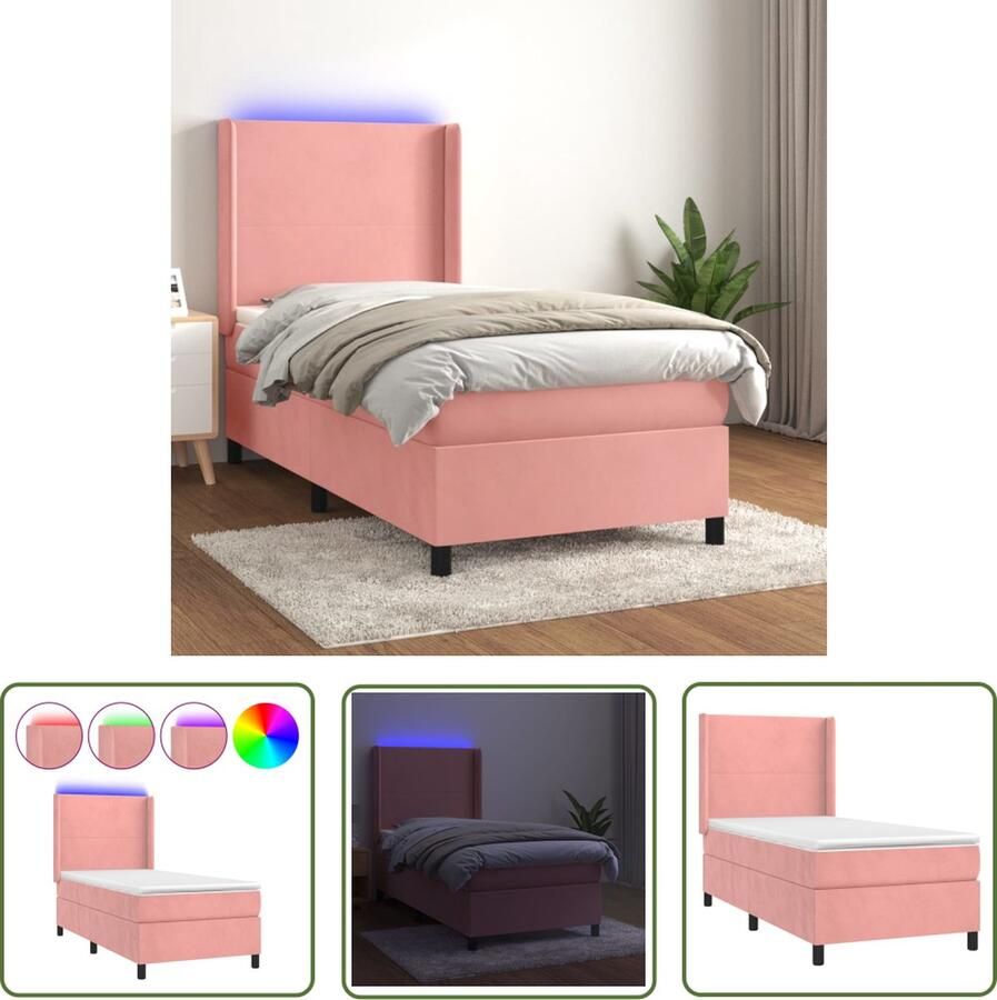 The Living Store Boxspring Bed Fluweel LED-verlichting Pocketvering Huidvriendelijk Boxspring Bed Fluweel Bed Led Bed Pocketed Spring Mattress Hoofdbord