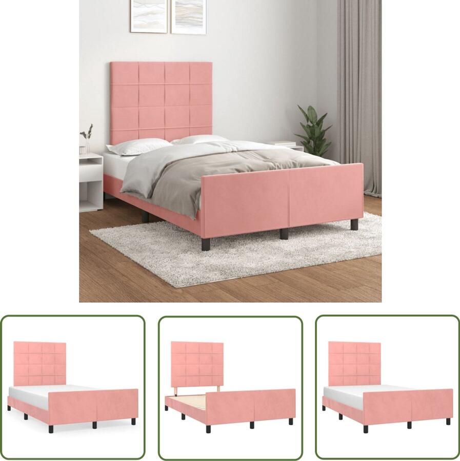 VidaXL Rozenkleurig Bed Comfortabel Bed Bedframe zonder matras 120x190 cm fluweel roze Fluweel Bed Slaapcomfort Luxe Bed