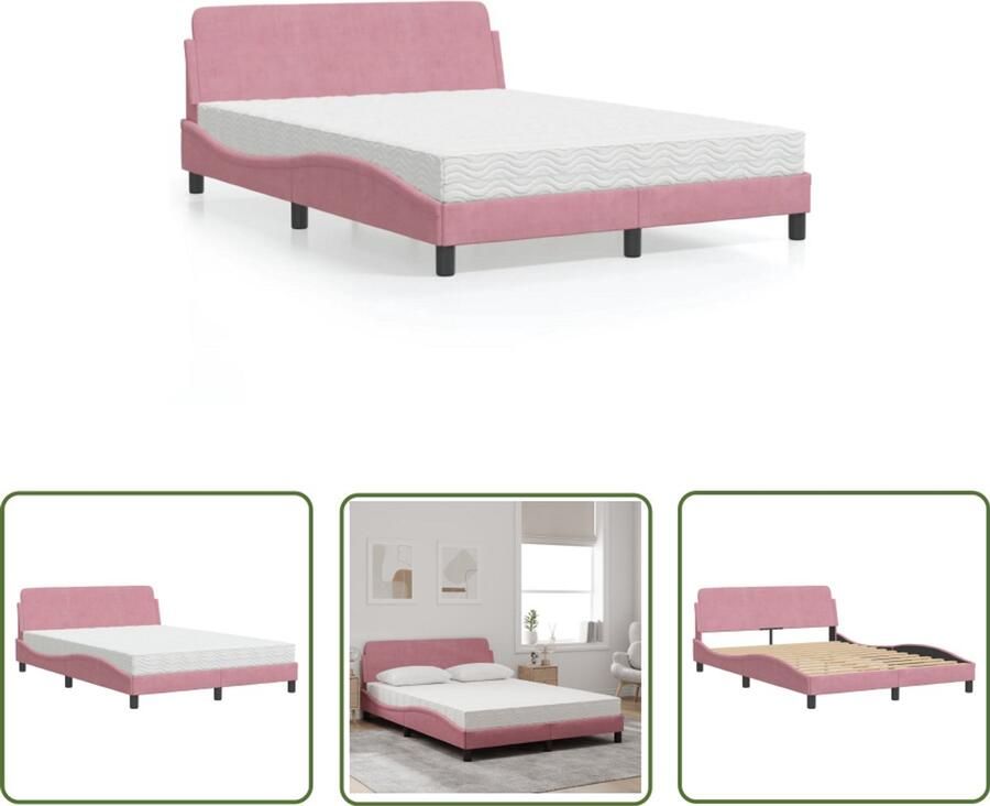 VidaXL Bed met matras Dover fluweel roze 120x200 cm Comfortabel Bed Rozenkleurig Bed Fluweel Bed Tweepersoonsbed Boxspring Bed
