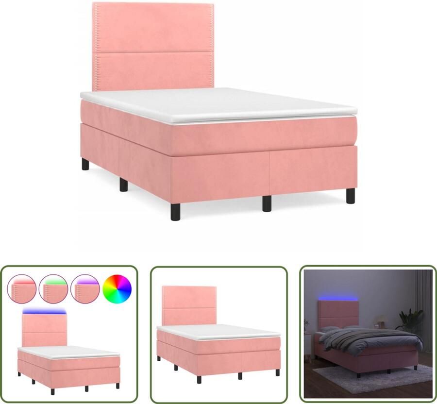 VidaXL Boxspring met matras en LED fluweel roze 120x190 cm Boxspring Rozenkleurig Fluweel Led Verlichting Tweepersoonsbed