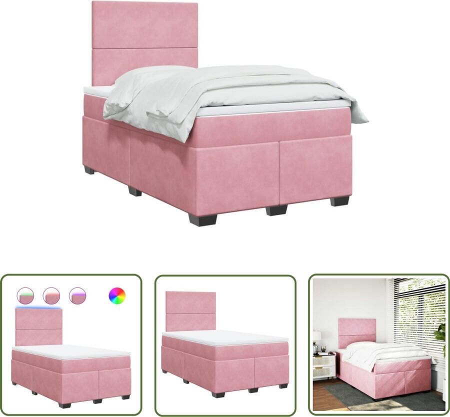 VidaXL Boxspring met matras fluweel roze 120x190 cm Boxspring Rozenkleurig Fluweel Led Verlichting Matras